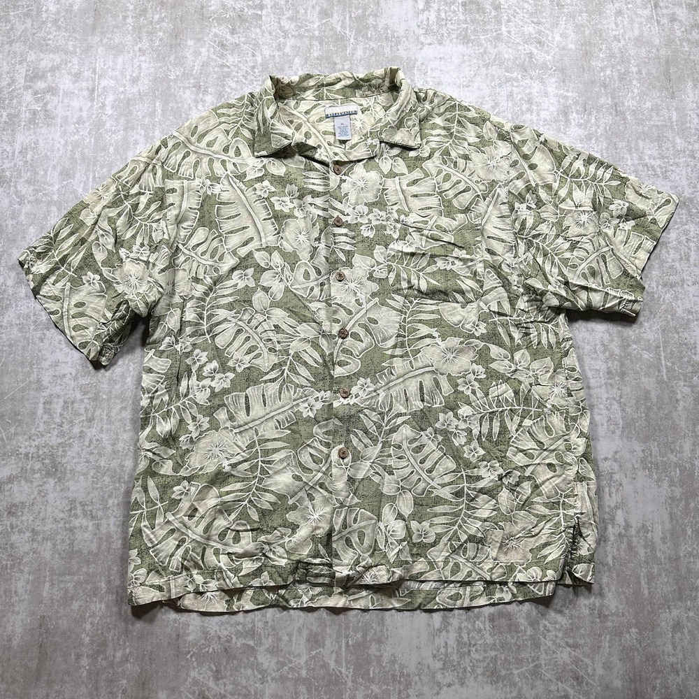Breakwater Resort Shirt Men XL Green Floral Tropical Leaf Hawaiian Rayon